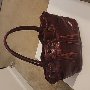 Charles David Red Alligator Satchal Tote Burgundy Hobo Handbag with Tassels